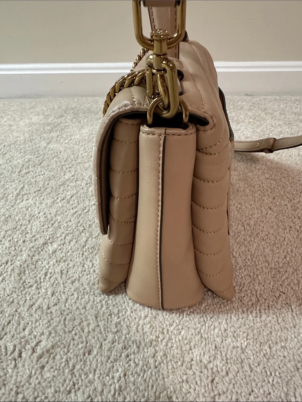 Tory Burch Quilted Chevron Top-Handle Satchel in Nude Tan